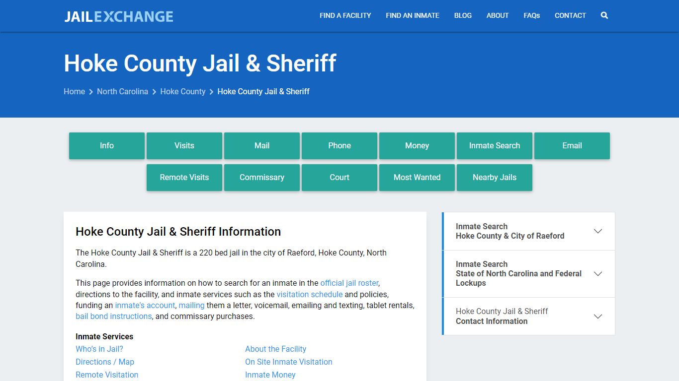 Hoke County Jail & Sheriff, NC Inmate Search, Information